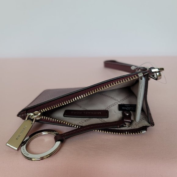 MICHAEL KORS Small Top-Zip Coin Pouch with ID Holder Pebbled Leather-Merlot⭐$69 - Picture 15 of 16